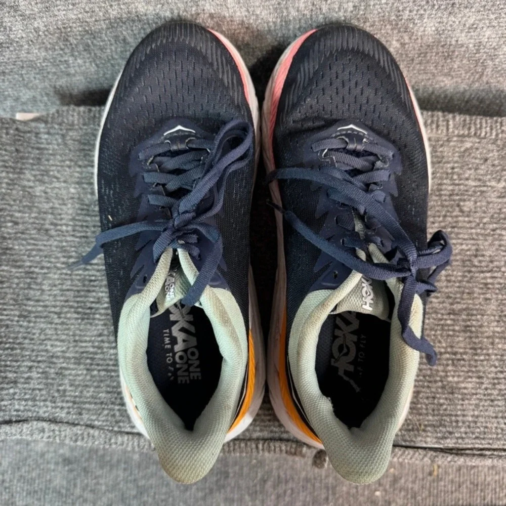 Hoka One One Clifton 7 Navy Blue Orange Pink Running Shoes Women's 5.5